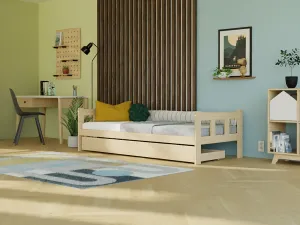 Benlemi Jednolôžko s čelami FENCE 2v1 z dreva s úložným šuplíkom Zvoľte farbu: Nelakovaná, Zvoľte rozmer: 80x200 cm
