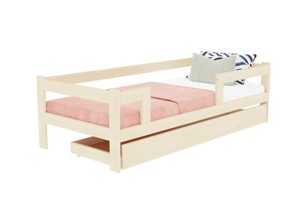 Benlemi Jednolôžková posteľ z dreva SAFE 5v1 so zábranou a úložným šuplíkom Zvoľte farbu: Nelakovaná, Zvoľte rozmer: 135x190 cm, Zvoľte zábranu: S je…