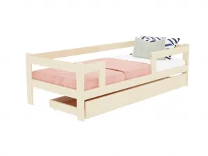 Benlemi Jednolôžková posteľ z dreva SAFE 5v1 so zábranou a úložným šuplíkom Zvoľte farbu: Nelakovaná, Zvoľte rozmer: 135x190 cm, Zvoľte zábranu: S je…