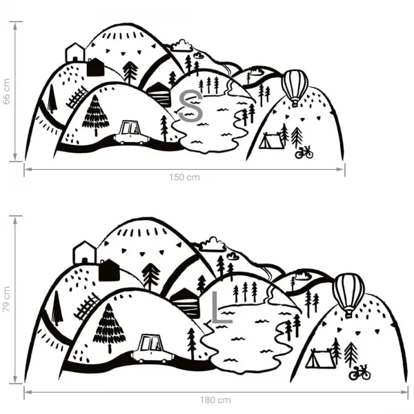 Detská nástenná samolepka HORY čiernobiela Zvoľte rozmer: S (150 x 66 cm)