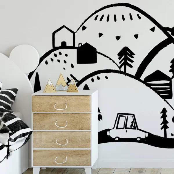 Detská nástenná samolepka HORY čiernobiela Zvoľte rozmer: S (150 x 66 cm)