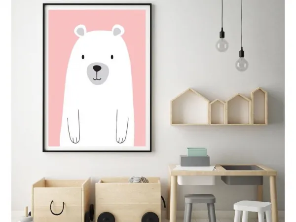 Plagát ĽADOVÝ MEDVEĎ do detskej izby RUŽOVÝ Zvoľte rozmer: 30 x 40 cm
