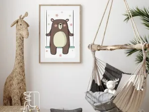 Plagát pre deti MEDVEĎ NA HOJDAČKE Zvoľte rozmer: 30 x 40 cm