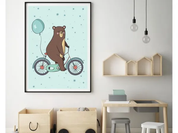 Plagát na stenu MEDVEĎ NA KOLE do detskej izby Zvoľte rozmer: 30 x 40 cm