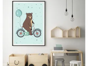 Plagát na stenu MEDVEĎ NA KOLE do detskej izby Zvoľte rozmer: 30 x 40 cm