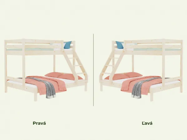 Poschodová posteľ z dreva ARARAT pre 3 osoby Zvoľte farbu: Biela, Zvoľte rozmer: 90x200 a 140x200 cm, Zvoľte šuplík: Úložný šuplík