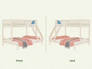 Poschodová posteľ z dreva ARARAT pre 3 osoby Zvoľte farbu: Biela, Zvoľte rozmer: 90x200 a 140x200 cm, Zvoľte šuplík: Úložný šuplík