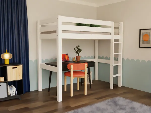 Drevená vyvýšená posteľ MAKALU pre deti 90x200 cm Zvoľte farbu: Biela