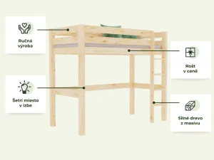 Drevená vyvýšená posteľ MAKALU pre deti 90x200 cm Zvoľte farbu: Biela