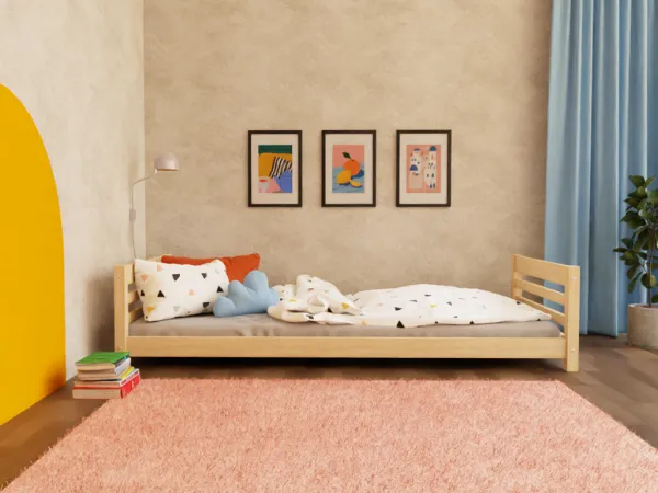 Benlemi Nízke detské jednolôžko z dreva TULY s dvoma čelami Zvoľte farbu: Nelakovaná, Zvoľte rozmer: 90x200 cm, Zvoľte zábranu: S otvoreným vstupom