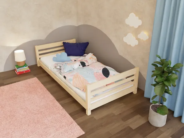 Benlemi Nízke detské jednolôžko z dreva TULY s dvoma čelami Zvoľte farbu: Nelakovaná, Zvoľte rozmer: 90x200 cm, Zvoľte zábranu: S otvoreným vstupom