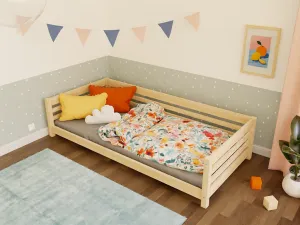 Benlemi Nízka detská drevená posteľ TULY so zábranou Zvoľte farbu: Nelakovaná, Zvoľte rozmer: 90x200 cm, Zvoľte zábranu: S otvoreným vstupom