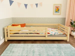 Benlemi Nízka detská drevená posteľ TULY so zábranou Zvoľte farbu: Nelakovaná, Zvoľte rozmer: 90x200 cm, Zvoľte zábranu: S otvoreným vstupom