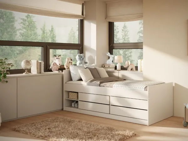 Kocot kids Dětská postel Leon 200x90 cm s matrací a zásuvkami bílá