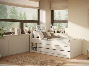 Kocot kids Dětská postel Leon 200x90 cm s matrací a zásuvkami bílá