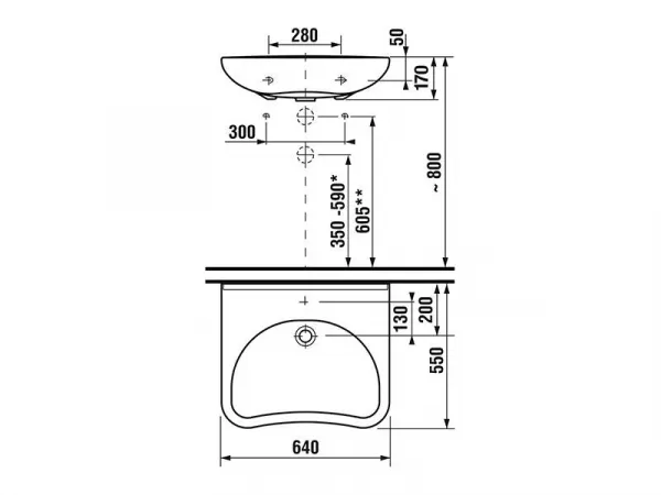 JIKA - Mio Zdravotné umývadlo 640 mmx550 mm, otvor na batériu, biela H8137140001041