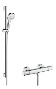 HansGrohe Croma Select S - Sprchová súprava Vario s termostatom, 3 prúdy, sprchová tyč 900 mm, biela/chróm 27014400