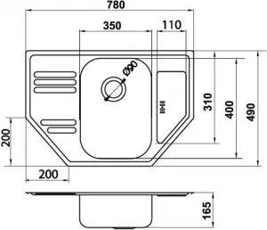 Novaservis - Drez 49x78 rohový s odkvapom a prepadom nerez DR49/78R