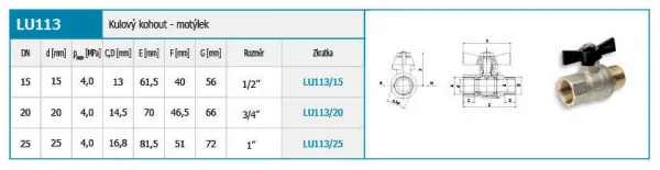 Luxusný guľový kohút - motýlik ŠM 1/2“ LU113/15