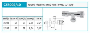 Rohový ventil 1/2˝ x 3/8˝ s rozetou
