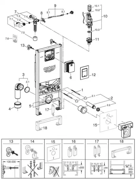 Grohe Rapid SLX - Modul na závesné WC s nádržkou a tlačidlom, chróm 39603000