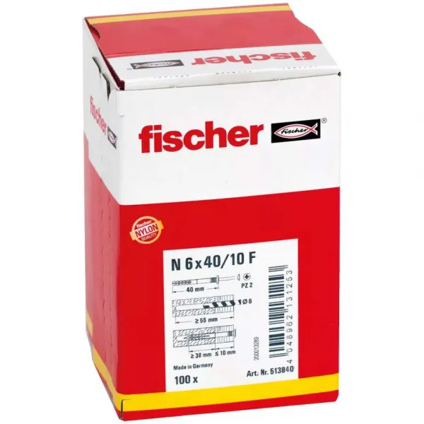 Fischer Natĺkacia hmoždinka N 6x40/10 F s cylindrickou hlavou (100 ks/bal)