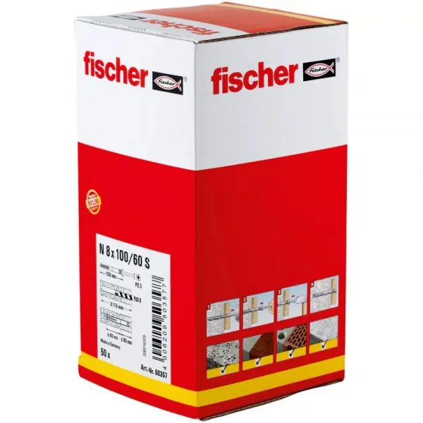 Fischer Natĺkacia hmoždinka N 8x100/60 S so zapustenou hlavou (50 ks/bal)