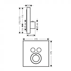 Axor Shower Select Square - podomietkový termostat pre 2 spotrebiče, chróm 36715000
