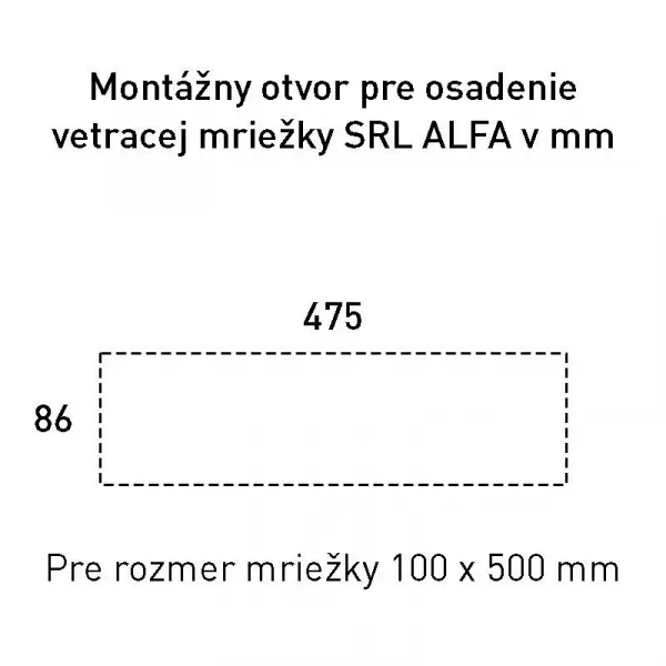 MP - Vetracia mriežka 100 x 500 mm STM - strieborná matná (F1) 100 mm 500 mm