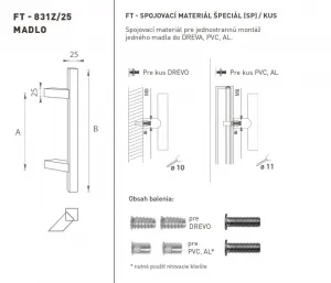 FT - MADLO kód 831Z 25x25 mm SP ks BIM - biela matná (FBO) 210 mm 25x25 mm