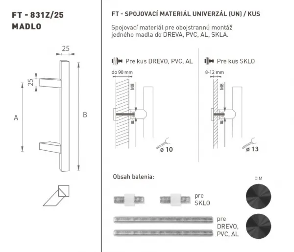 FT - MADLO kód 831Z 25x25 mm UN ks CIM - čierna matná (FNO) 600 mm 25x25 mm