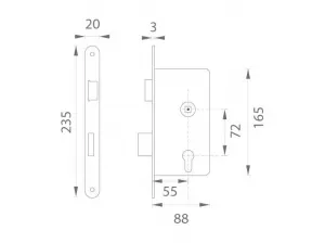 DK - MECHANICKÝ PANIKOVÝ ZÁMOK 182 - D - pre pravé dvere kľučka/kľučka ľavá PZ 72 mm Strieborná matná