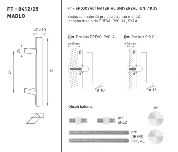 FT - MADLO kód 841Z 40x10 mm UN ks BIM - biela matná (FBO) 400 mm 40x10 mm