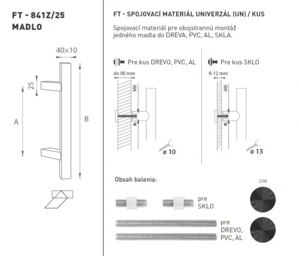 FT - MADLO kód 841Z 40x10 mm UN ks CIM - čierna matná (FNO) 210 mm 40x10 mm