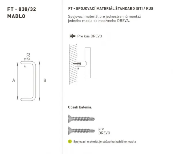 FT - MADLO kód 838 O 32 mm ST ks CIM - čierna matná (FNO) 350 mm O 32 mm