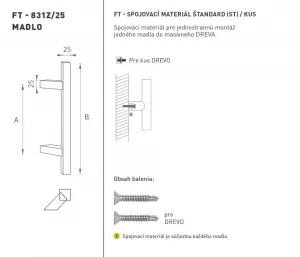 FT - MADLO kód 831Z 25x25 mm ST ks BIM - biela matná (FBO) 400 mm 25x25 mm