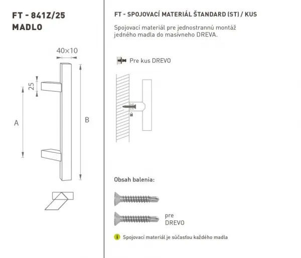 FT - MADLO kód 841Z 40x10 mm ST ks BIM - biela matná (FBO) 210 mm 40x10 mm