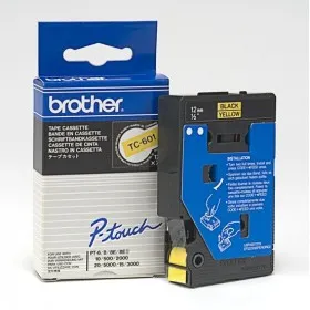 Brother TC-601, 12mm x 7,7m, čierna tlač / žltý podklad, originálna páska
