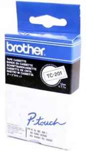 Brother TC-201, 12mm x 7,7m, čierna tlač / biely podklad, originálna páska