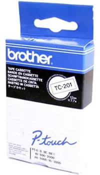 Brother TC-201, 12mm x 7,7m, čierna tlač / biely podklad, originálna páska