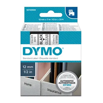 Dymo originál páska do tlačiarne štítkov, Dymo, 45010, S0720500, čierny tlač/priehľadný podklad, 7m, 12mm, D1 45010