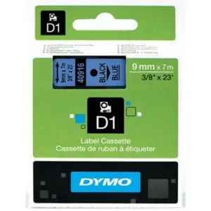 Dymo originál páska do tlačiarne štítkov, Dymo, 40916, S0720710, čierny tlač/modrý podklad, 7m, 9mm, D1 40916