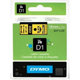 Dymo originál páska do tlačiarne štítkov, Dymo, 45808, S0720880, čierny tlač/žltý podklad, 7m, 19mm, D1 45808
