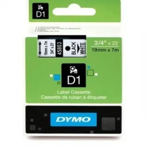 Dymo originál páska do tlačiarne štítkov, Dymo, 45803, S0720830, čierny tlač/biely podklad, 7m, 19mm, D1 45803