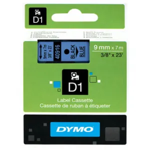 Dymo originál páska do tlačiarne štítkov, Dymo, 40916, S0720710, čierny tlač/modrý podklad, 7m, 9mm, D1 40916