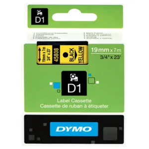 Dymo originál páska do tlačiarne štítkov, Dymo, 45808, S0720880, čierny tlač/žltý podklad, 7m, 19mm, D1 45808