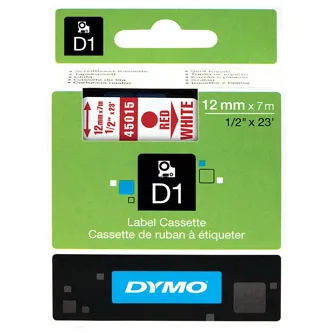 Dymo originál páska do tlačiarne štítkov, Dymo, 45015, S0720550, červený tlač/biely podklad, 7m, 12mm, D1 45015