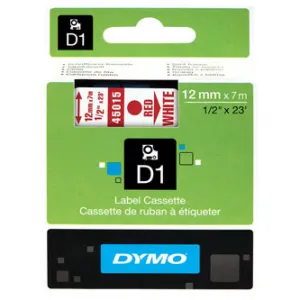 Dymo originál páska do tlačiarne štítkov, Dymo, 45015, S0720550, červený tlač/biely podklad, 7m, 12mm, D1 45015