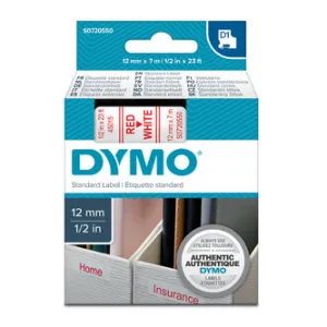 Dymo originál páska do tlačiarne štítkov, Dymo, 45015, S0720550, červený tlač/biely podklad, 7m, 12mm, D1 45015