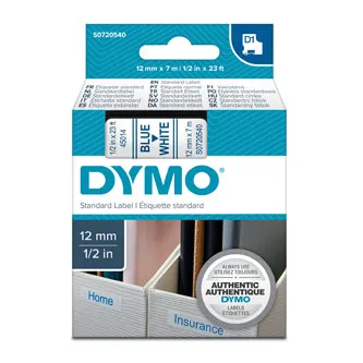 Dymo originál páska do tlačiarne štítkov, Dymo, 45014, S0720540, modrý tlač/biely podklad, 7m, 12mm, D1 45014